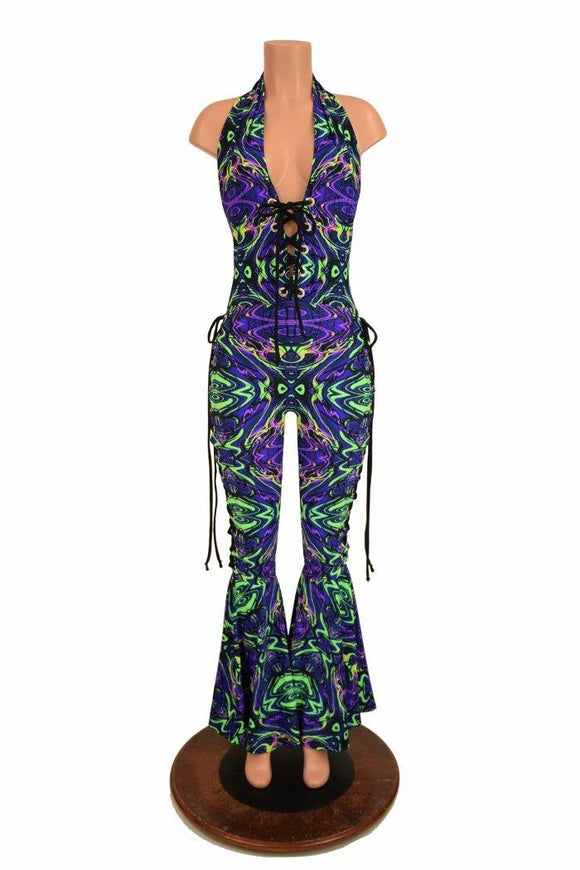 Lace Up "Josie" Halter Bell Bottom Flare Catsuit - Coquetry Clothing