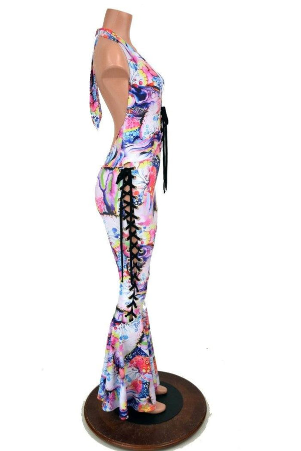 Lace Up "Josie" Halter Bell Bottom Flare Catsuit - 7