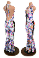 Lace Up "Josie" Halter Bell Bottom Flare Catsuit - 1