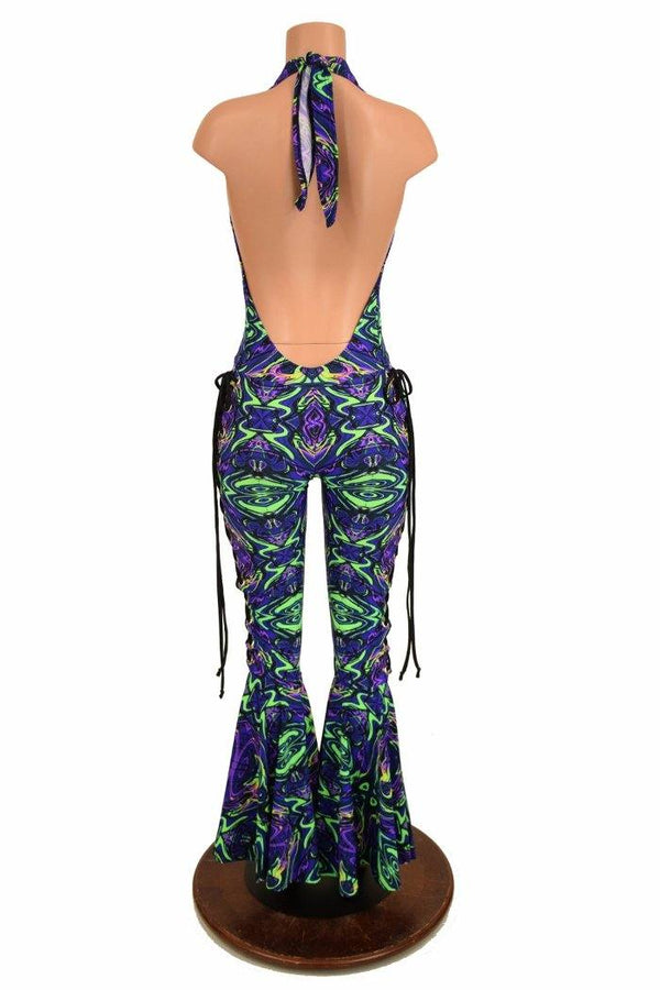 Lace Up "Josie" Halter Bell Bottom Flare Catsuit - 4