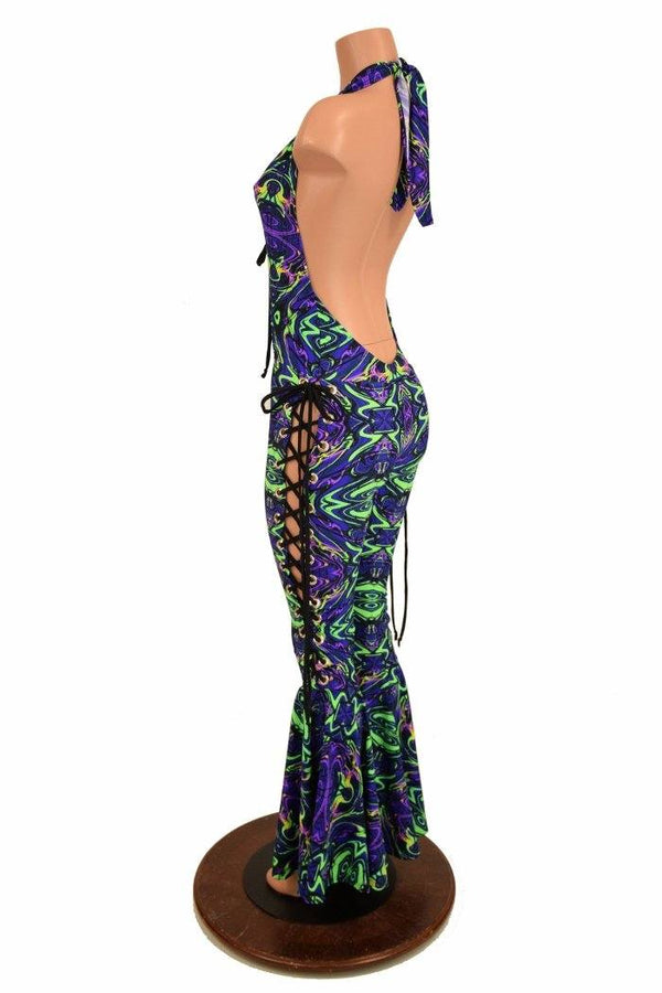Lace Up "Josie" Halter Bell Bottom Flare Catsuit - 5