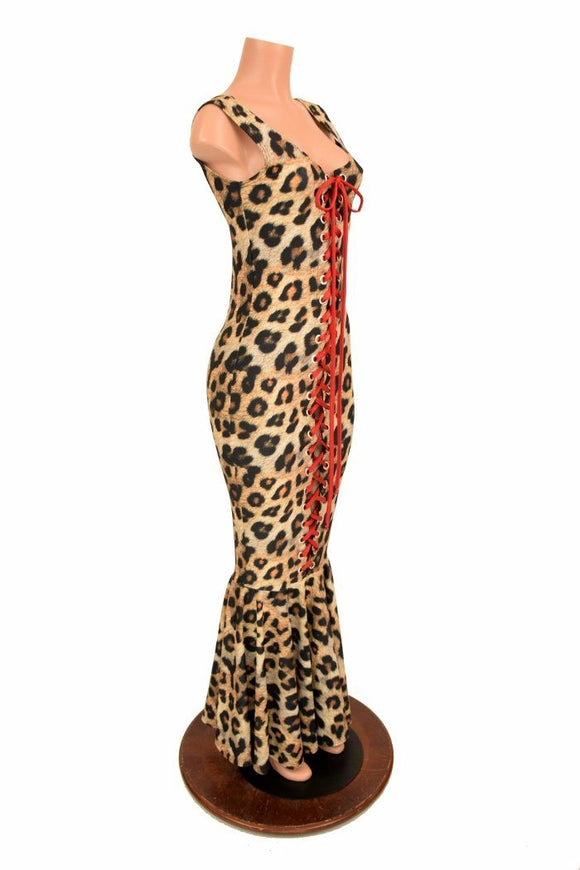 Lace Up Leopard Gown - Coquetry Clothing