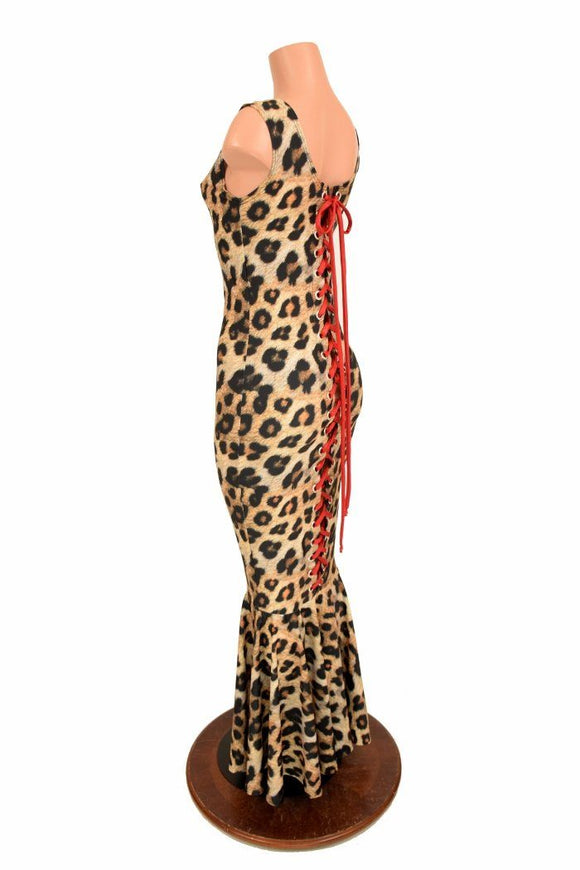 Lace Up Leopard Gown - Coquetry Clothing