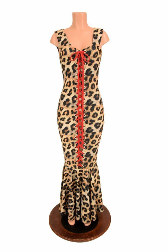 Lace Up Leopard Gown - Coquetry Clothing
