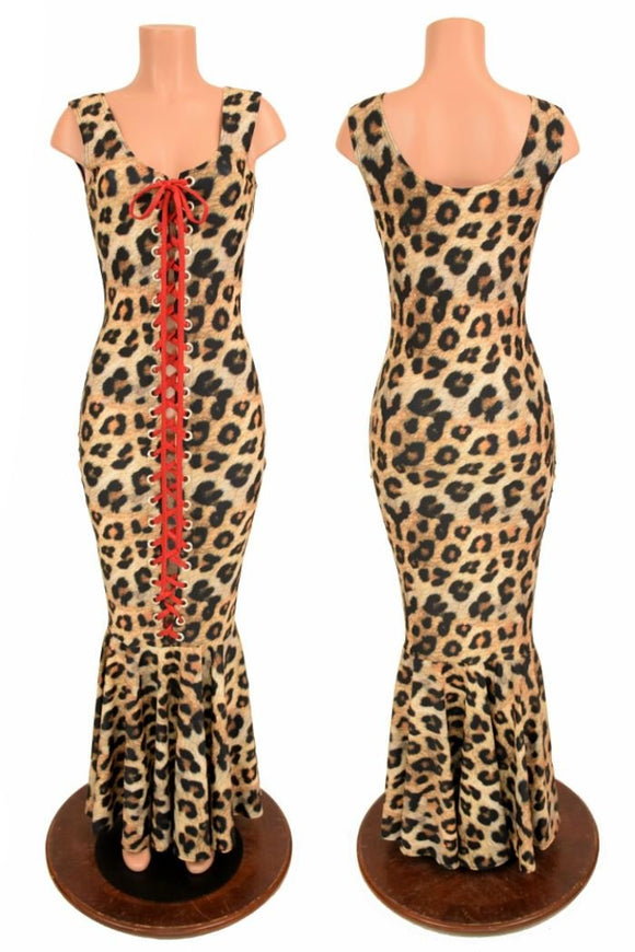 Lace Up Leopard Gown - Coquetry Clothing