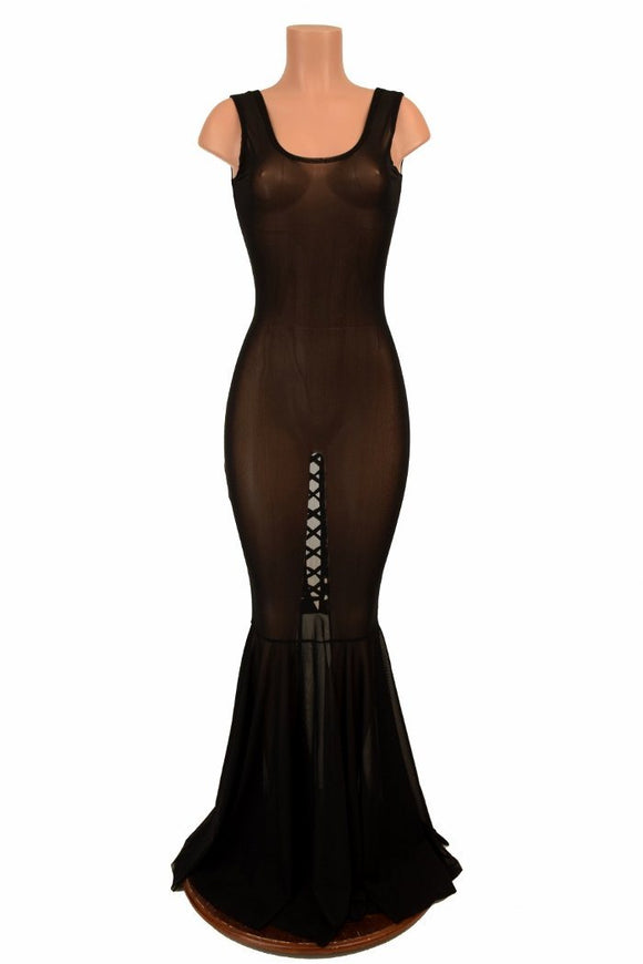 Lace Up Mesh Gown - Coquetry Clothing