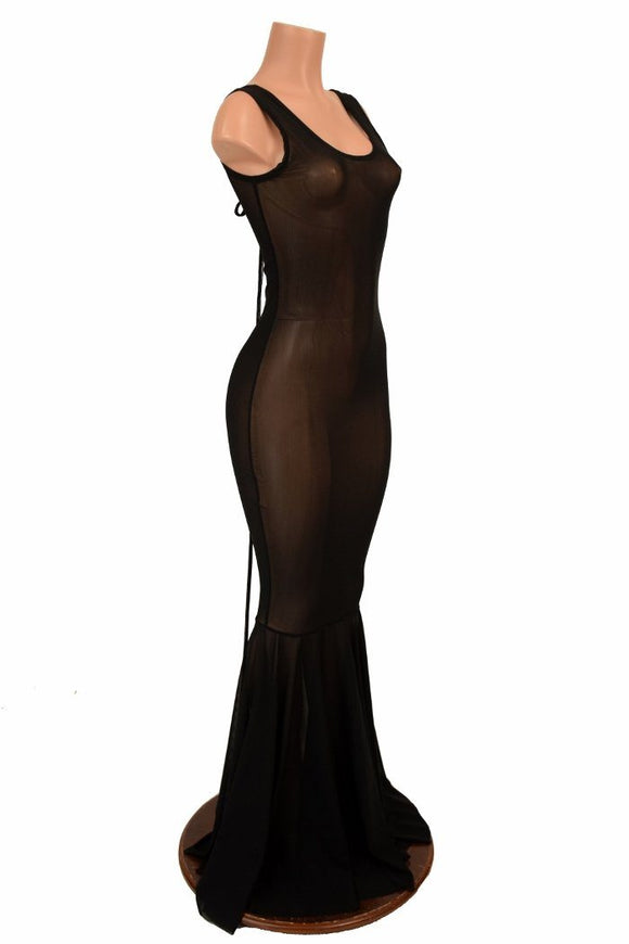 Lace Up Mesh Gown - Coquetry Clothing