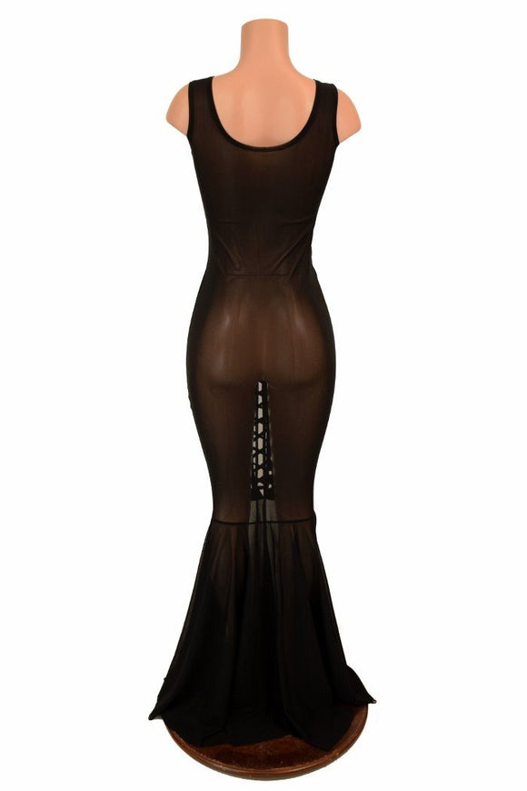 Lace Up Mesh Gown - Coquetry Clothing