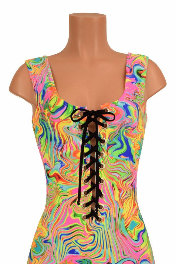 Lace Up Neon Flux Catsuit - Coquetry Clothing