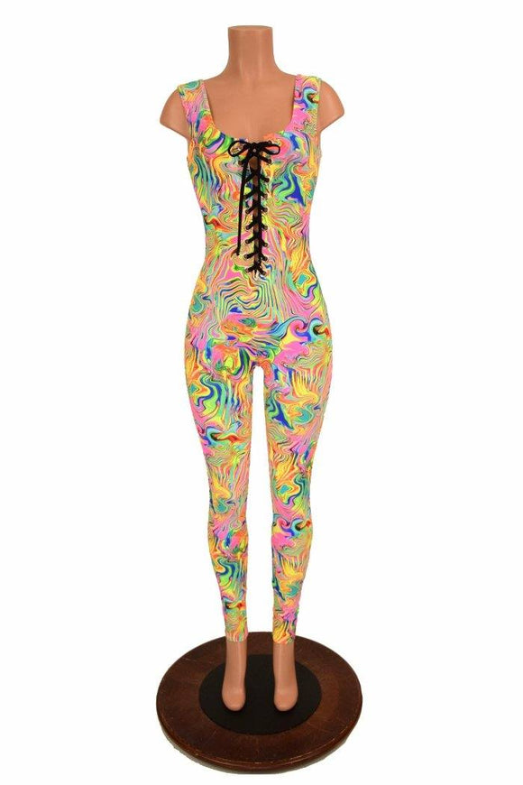 Lace Up Neon Flux Catsuit - Coquetry Clothing