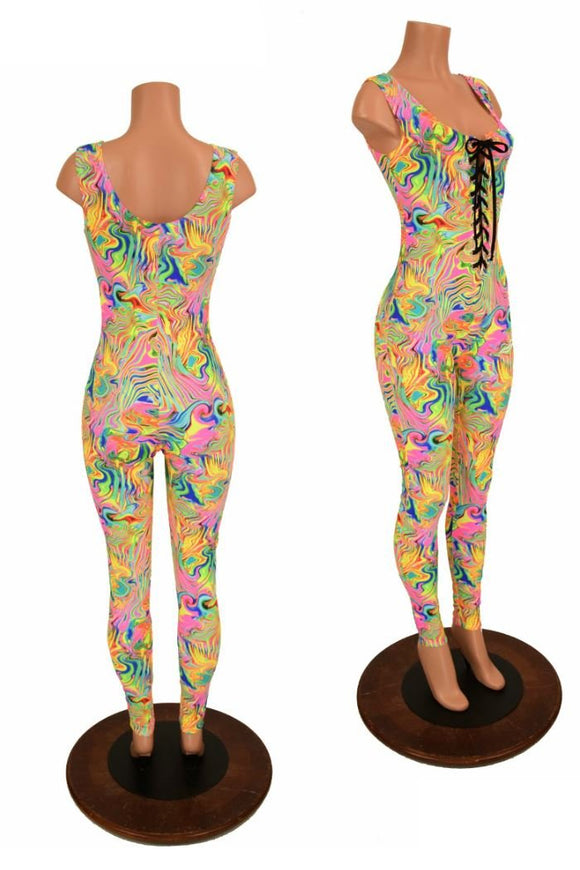 Lace Up Neon Flux Catsuit - Coquetry Clothing