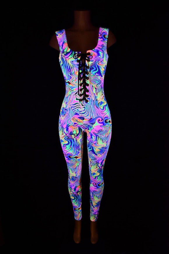 Lace Up Neon Flux Catsuit - Coquetry Clothing