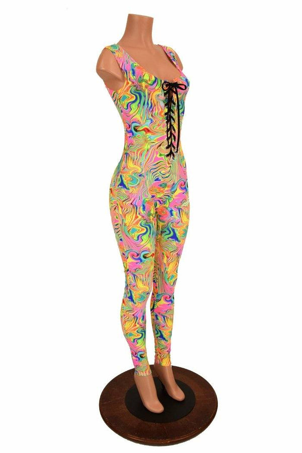 Lace Up Neon Flux Catsuit - 4