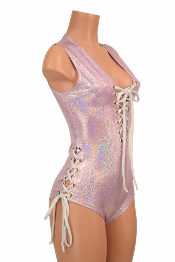 Lace Up Plunging V Romper - Coquetry Clothing