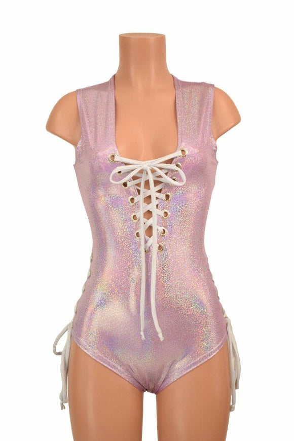 Lace Up Plunging V Romper - Coquetry Clothing