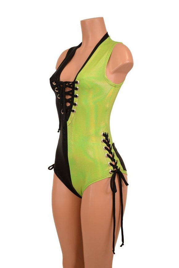 Lace Up Plunging V Romper - Coquetry Clothing