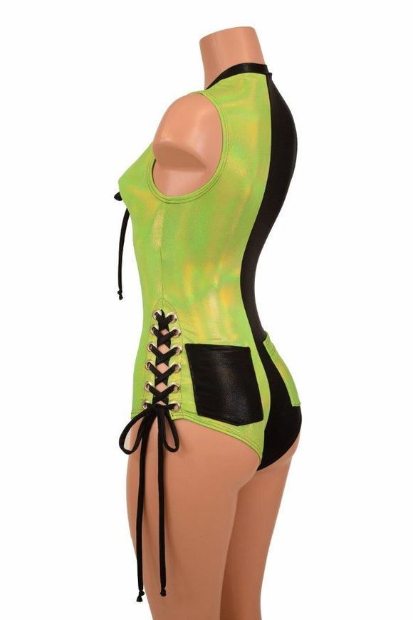 Lace Up Plunging V Romper - Coquetry Clothing