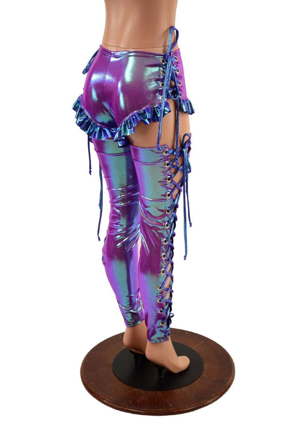 Lace Up Ruffled Sire Shorts & Thigh High Leg Warmers Set - Coquetry Clothing