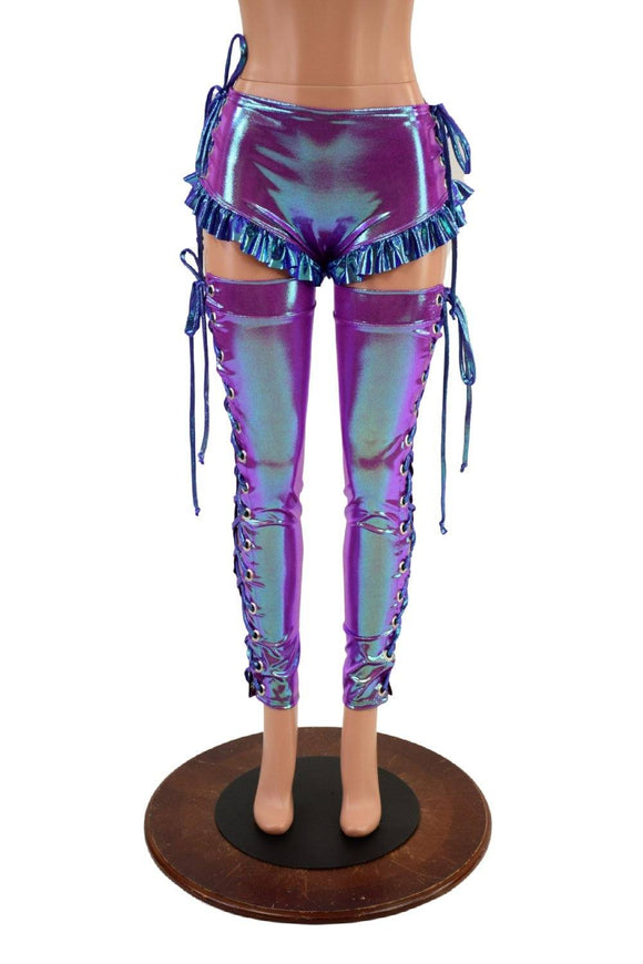 Lace Up Ruffled Sire Shorts & Thigh High Leg Warmers Set - Coquetry Clothing