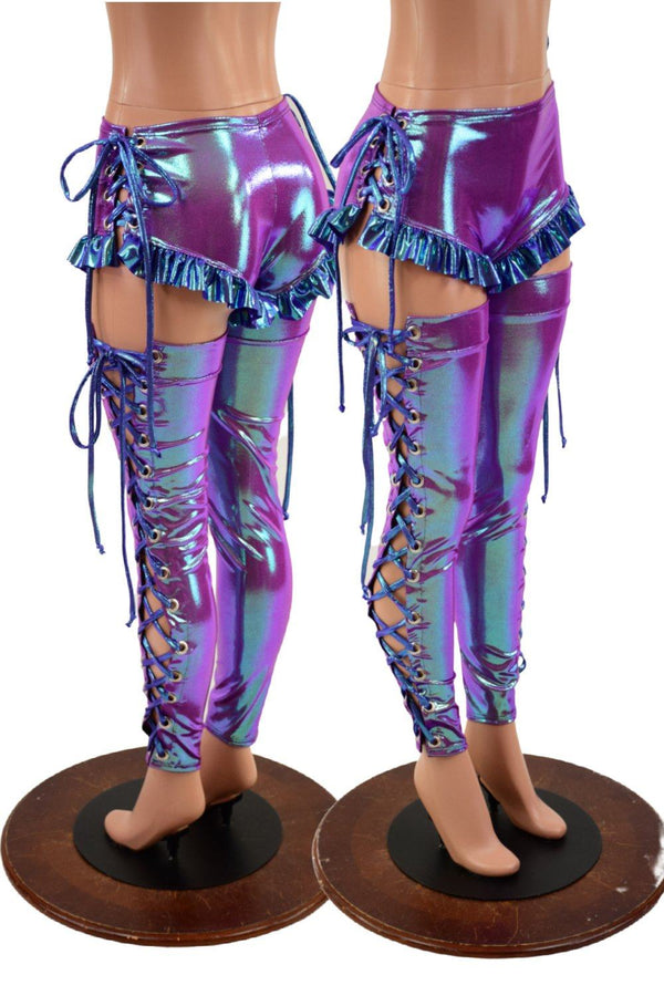 Lace Up Ruffled Sire Shorts & Thigh High Leg Warmers Set - 1