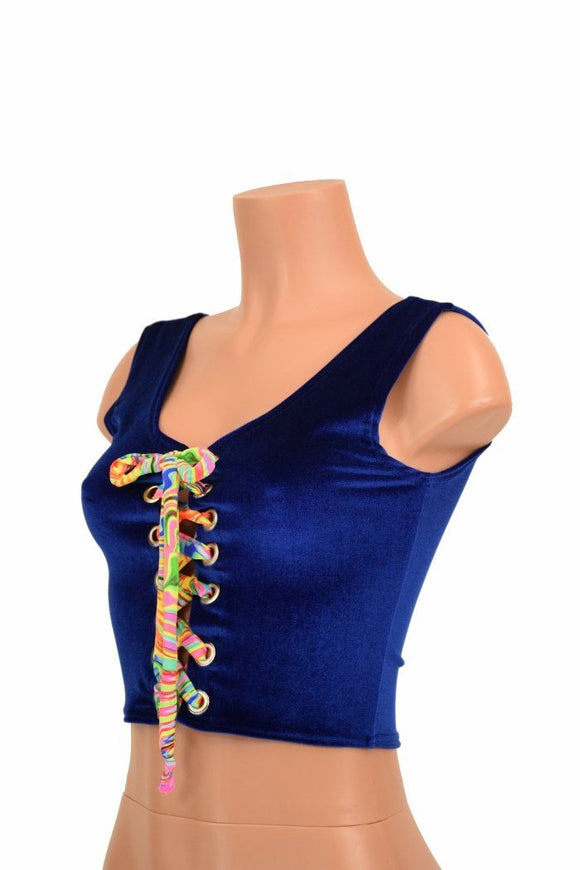 Lace Up Sapphire Tank Crop - Coquetry Clothing