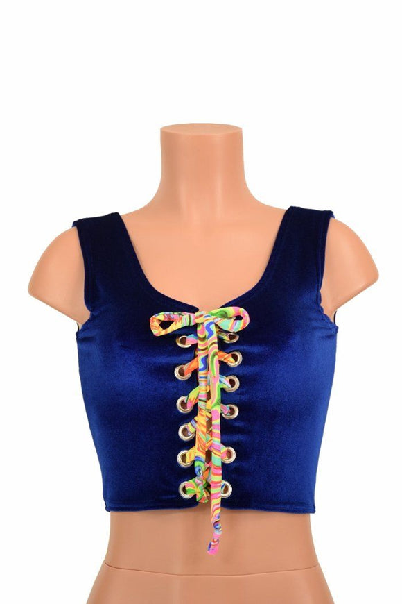 Lace Up Sapphire Tank Crop - Coquetry Clothing