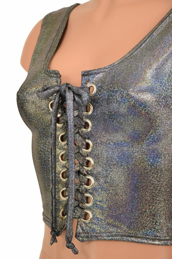 Lace Up Silver Tank Crop - Coquetry Clothing
