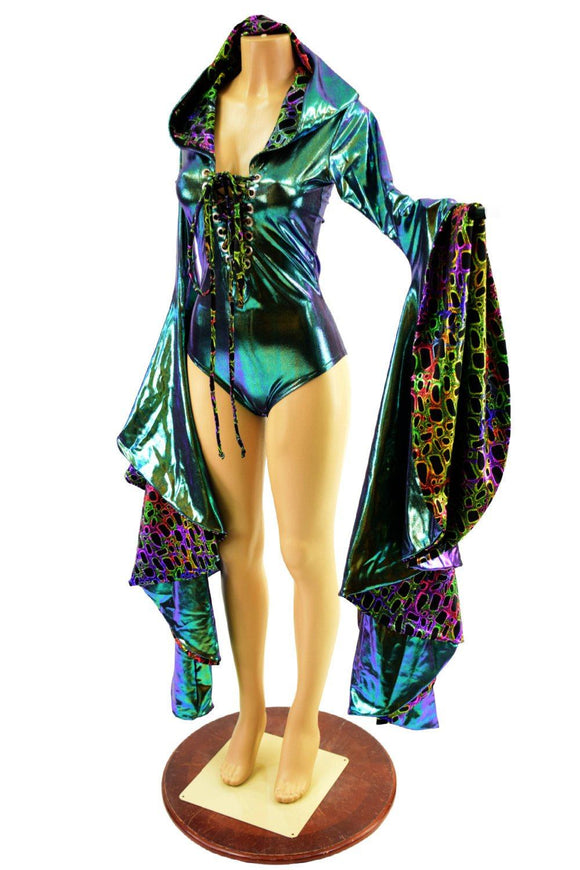 Lace Up Sorceress Sleeve Romper with Hood - Coquetry Clothing