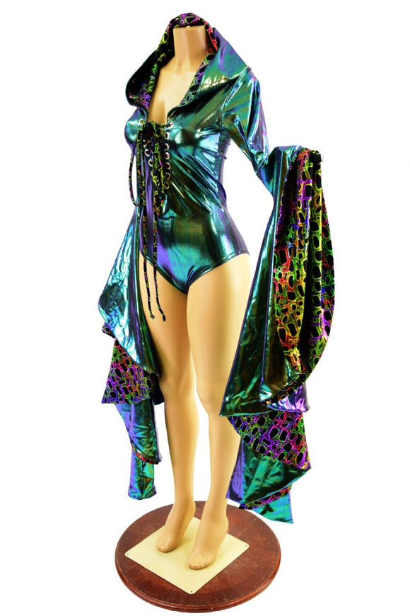 Lace Up Sorceress Sleeve Romper with Hood - Coquetry Clothing