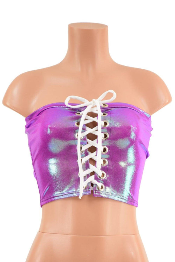 Lace Up Strapless Top in Plumeria - Coquetry Clothing