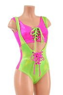 Lace Up Suspender Romper and Mini Crop Top Set - Coquetry Clothing