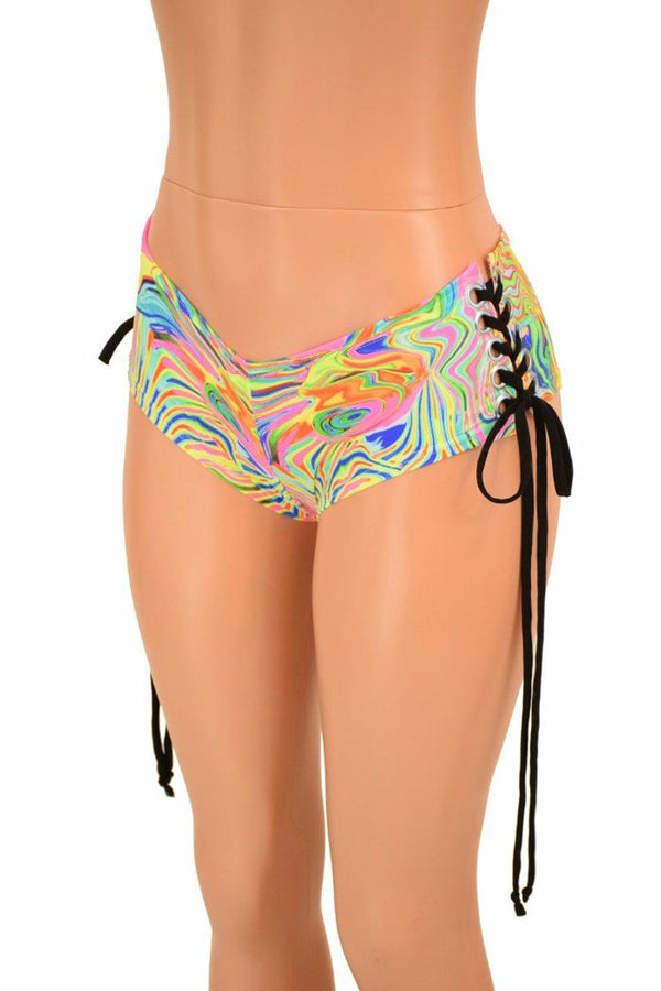 Lace Up Ultra Cheeky Booty Shorts - 1
