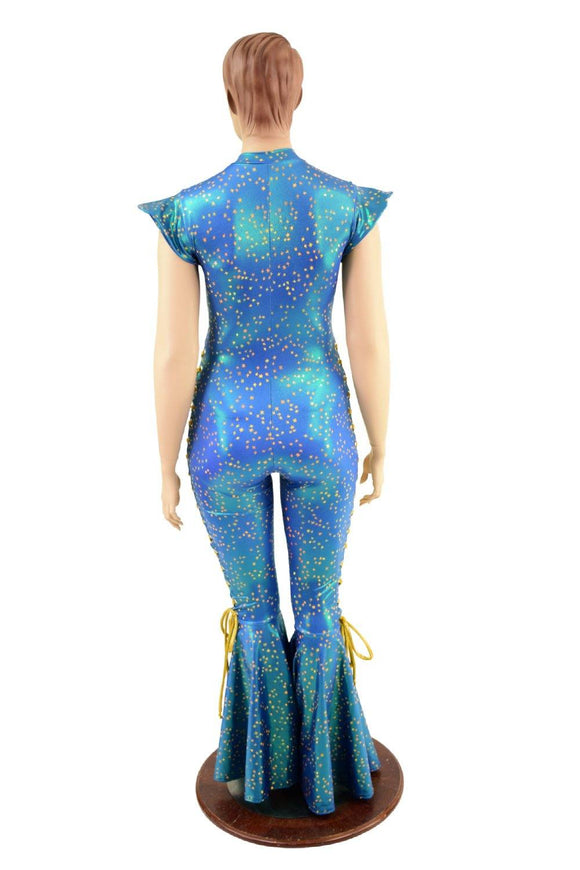 Lace Up Zippered Bell Bottom Flare Catsuit - Coquetry Clothing