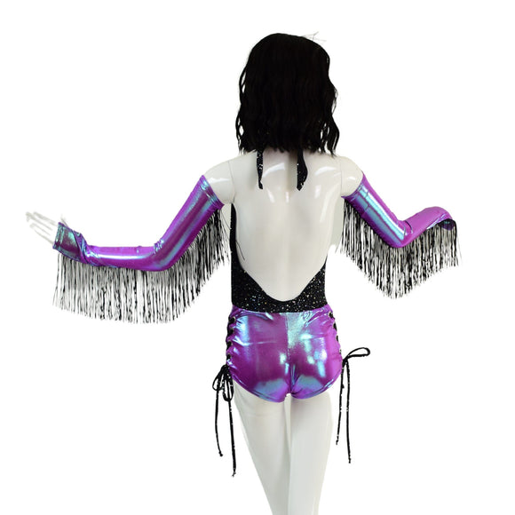 Laceup Josie Romper with Fringed Fingerless Gloves - Coquetry Clothing