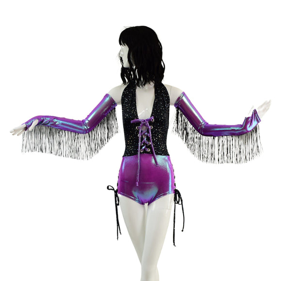 Laceup Josie Romper with Fringed Fingerless Gloves - Coquetry Clothing