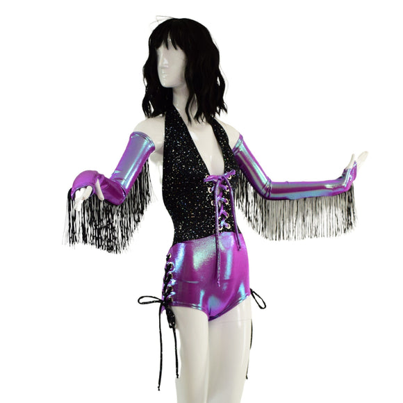 Laceup Josie Romper with Fringed Fingerless Gloves - Coquetry Clothing