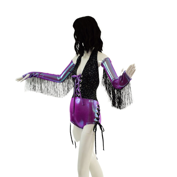 Laceup Josie Romper with Fringed Fingerless Gloves - Coquetry Clothing