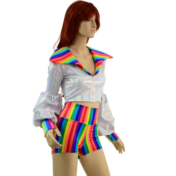 Lantern Sleeve Crop Jacket with Disco Collar - Coquetry Clothing