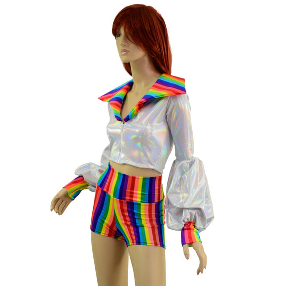 Lantern Sleeve Crop Jacket with Disco Collar - Coquetry Clothing