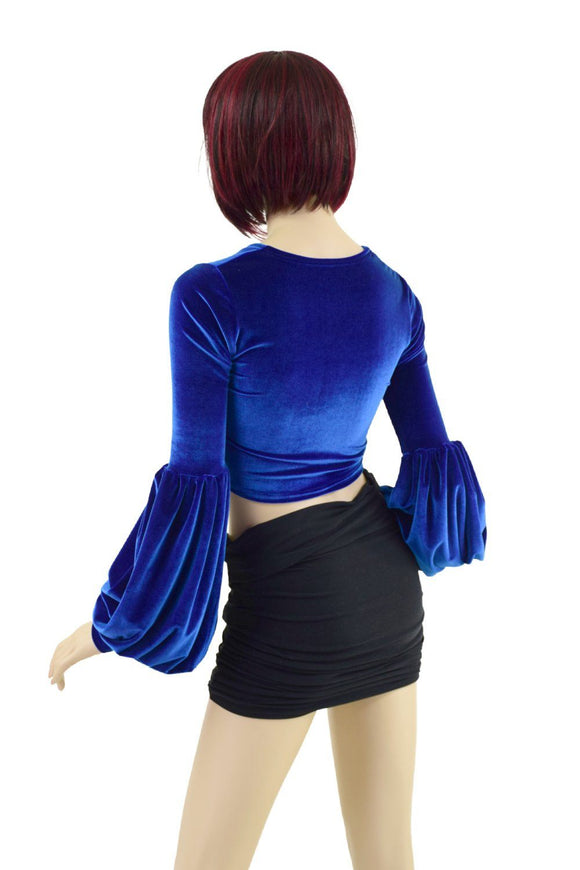 Lantern Sleeve Crop Top in Sapphire Velvet - Coquetry Clothing