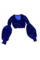Lantern Sleeve Crop Top in Sapphire Velvet - Coquetry Clothing