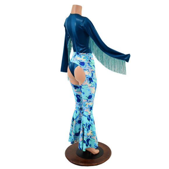Lapis Lagoon Bell Bottom Chaps and Fringed Laceup Romper Set - Coquetry Clothing