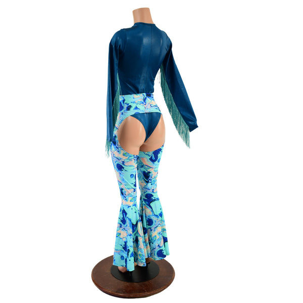 Lapis Lagoon Bell Bottom Chaps and Fringed Laceup Romper Set - 4