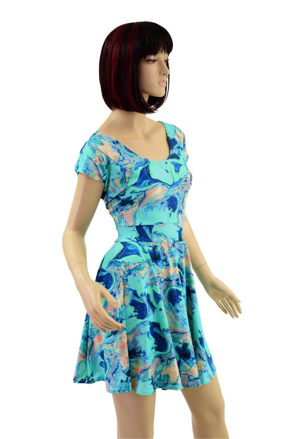 Lapis Lagoon Cap Sleeve Skater Dress - Coquetry Clothing
