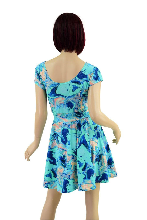 Lapis Lagoon Cap Sleeve Skater Dress - Coquetry Clothing