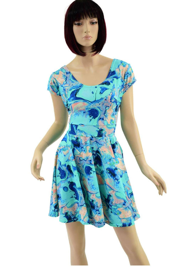 Lapis Lagoon Cap Sleeve Skater Dress - Coquetry Clothing
