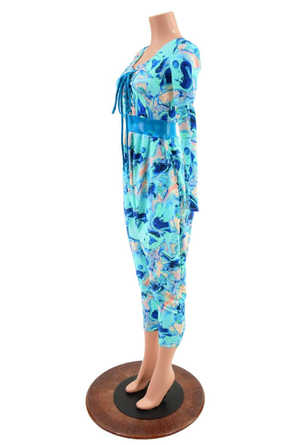 Lapis Lagoon Drop Crotch Jumpsuit with Laceup Bodice - Coquetry Clothing