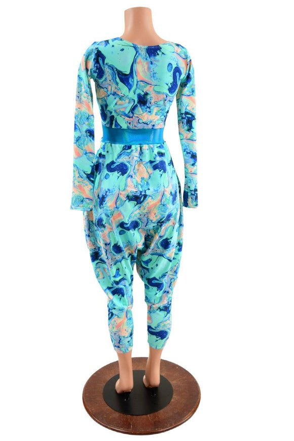 Lapis Lagoon Drop Crotch Jumpsuit with Laceup Bodice - Coquetry Clothing