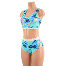 Lapis Lagoon Racerback Crop and Midrise Siren Shorts with Flashbulb Trim - Coquetry Clothing
