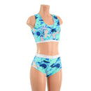 Lapis Lagoon Racerback Crop and Midrise Siren Shorts with Flashbulb Trim - Coquetry Clothing
